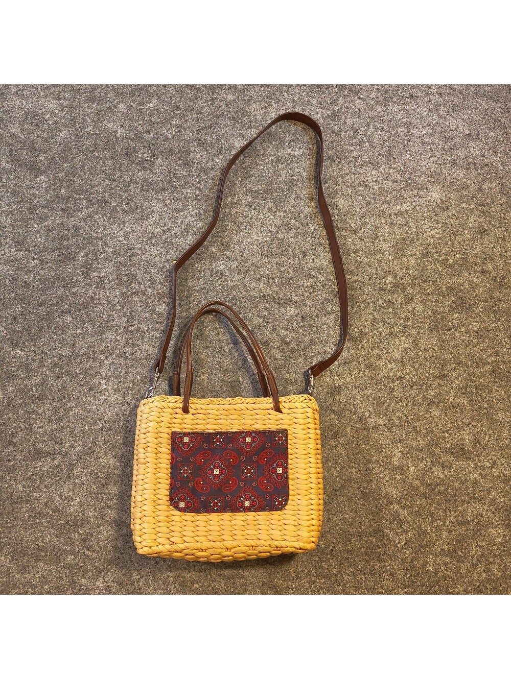 Sonoma Goods For Life Straw Woven Crossbody Tote Bag Paisley Pocket Purse